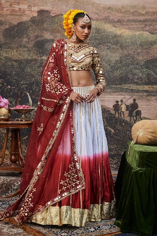 Itrh Surkh Gota Detailed Ombre Lehenga Set 