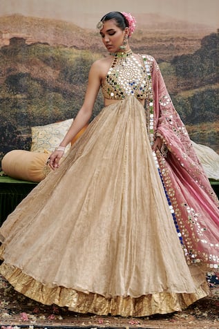 Itrh Aafreen Mirror Embellished Blouse & Lehenga Set 