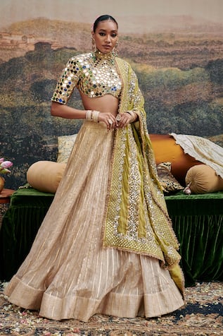 Itrh Sheesh Saanjh Mirror Embellished Blouse Lehenga Set 