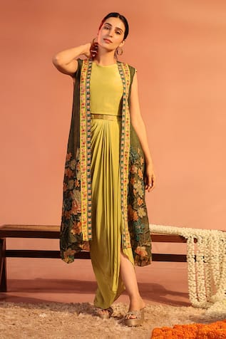 Soup by Sougat Paul Sadira Draped Dress With Printed Jacket 