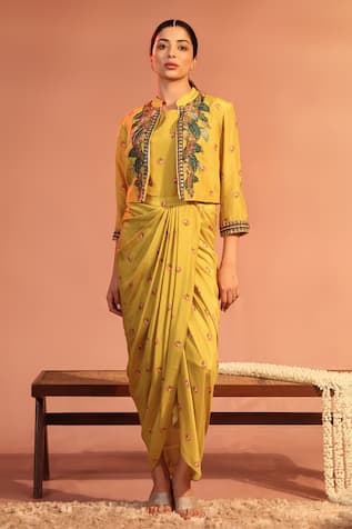 Soup by Sougat Paul Tamaya Embroidered Drape Dress With Jacket 