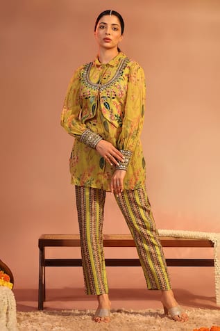 Soup by Sougat Paul Tamaya Floral Embroidered Jacket With Pant Set 