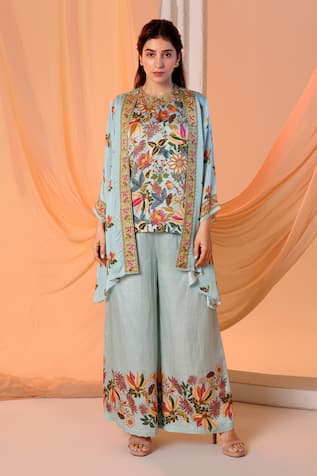 Soup by Sougat Paul Aarani Floral Print Asymmetric Cape & Palazzo Set 