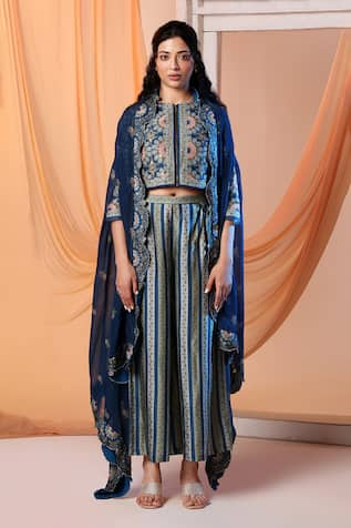 Soup by Sougat Paul Eraya Floral Print Asymmetric Cape & Pant Set 