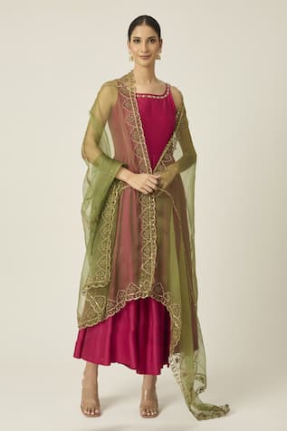 Peeli Dori Mehafil Embroidered Neckline Anarkali With Dupatta 