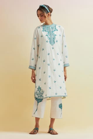Upavita Floral Vine Embroidered Kurta With Pant 