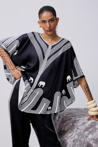 Kamaali Pret Gaja Elephant Print Oversized Top 