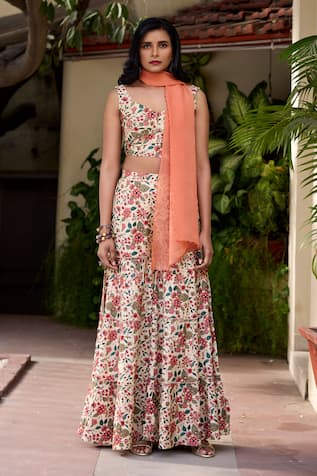 Baaro Masi Rani Floral Garden Print Blouse & Sharara Set 