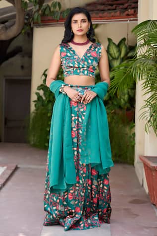 Baaro Masi Rasika Floral Garden Print Lehenga Set 