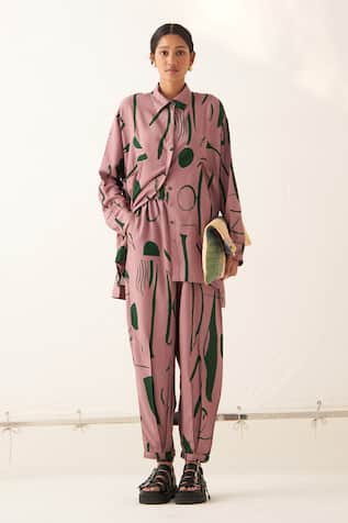 Abstract Print Shirt Pant Set 