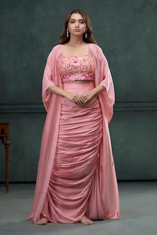 Hirika&Dhruti Tassel Embroidered Jacket Draped Skirt Set 