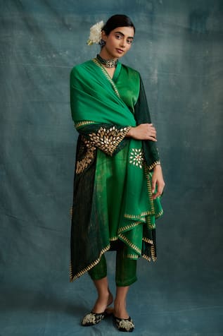 Krishna Mehta Mirror Embroidered Asymmetric Tunic & Pant Set 