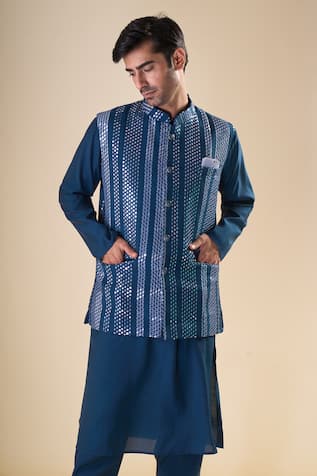 Sequin Embellished Navy Blue Bundi 