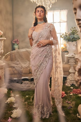 Sunita Bhandari Dreamweaver Embroidered Saree With Blouse 