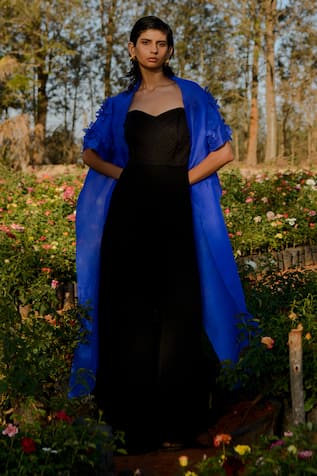 Richa Khemka Hydrangea Applique Cape With Sarong Dress 