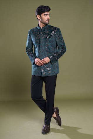 Sequin Gardenia Embroidered Bandhgala With Pant 