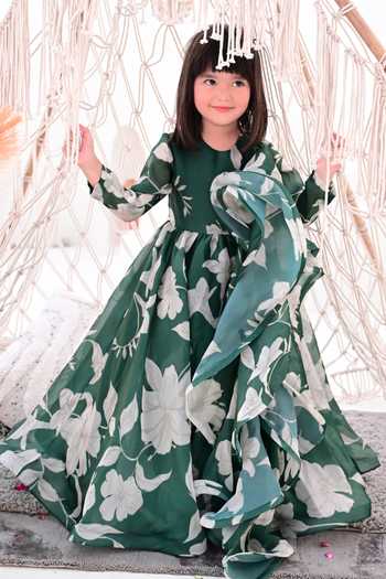 Janyas Closet Flora Print Anarkali With Dupatta 