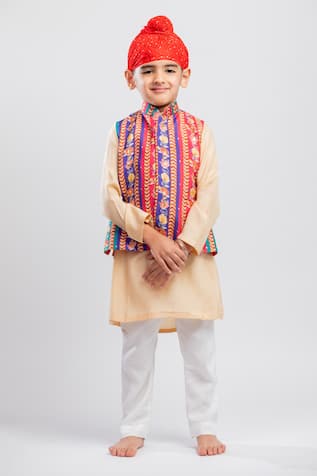 Mr Brat Floral Stripe Print Bundi & Kurta Set 