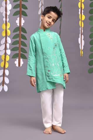 LA DEE DA Asymmetric Elephant Embroidered Kurta With Pyjama 