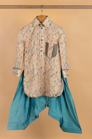 Geometric Woven Pathani Kurta Set 