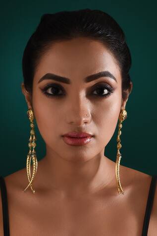 Ethereal Drops Geometric Stone Studded Long Earrings 