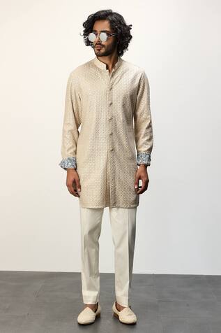 Arjan Dugal Inara Printed Sleeve Hem Kurta With Pant 