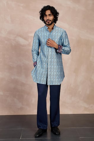 Chanderi Silk Zaal Embroidered Short Kurta With Pant 