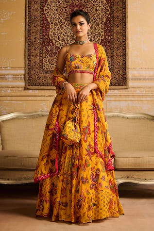 Diyarajvvir Floral Jaal Print Embroidered Lehenga Set 