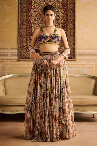 DiyaRajvvir Botanic Garden Print Lehenga Set 