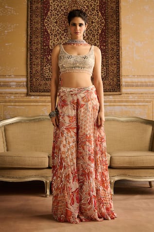 DiyaRajvvir Gulmohar Print & Embroidered Blouse & Sharara Pant Set 