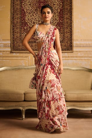 DiyaRajvvir Florence Print Tiered Pre Draped Skirt Saree Set 