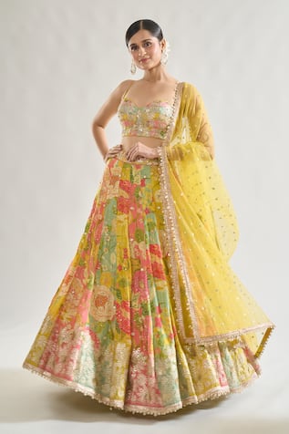 Gopi Vaid Sumaira Floral Print Panelled Lehenga Set 