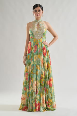 Gopi Vaid Luna Summer Floral Print Gown 