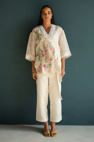 Oja Floral Bloom Embroidered Long Top With Pant 