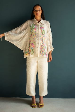 Oja Floral Bloom Embroidered Shirt With Pant 