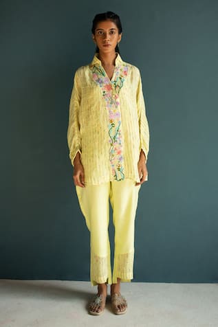 Oja Flower Bloom Embroidered Shirt With Pant 