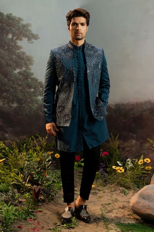 Yajy By Aditya Jain Nala Floral Motif Embroidered Bandhgala Pant Set 