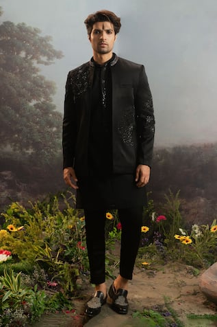 Yajy By Aditya Jain Narantaka Floral Embroidered Bandhgala Jacket Trouser Set 