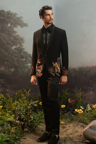 YAJY by Aditya Jain Ahalya Wild Forest Embroidered Tuxedo Set 