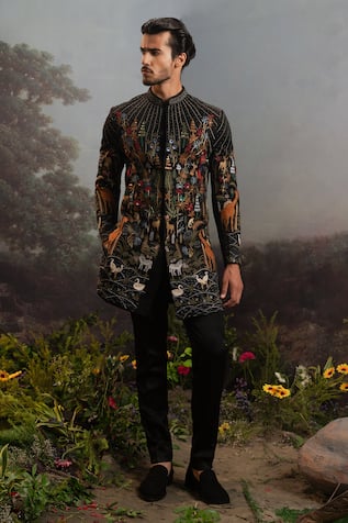 YAJY by Aditya Jain Kabandha Ramayan Forest Embroidered Achkan With Trouser 