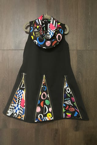 LITTLE WEIRD BY NEHA KANKARIA Printed Panelled Cowl Dress 