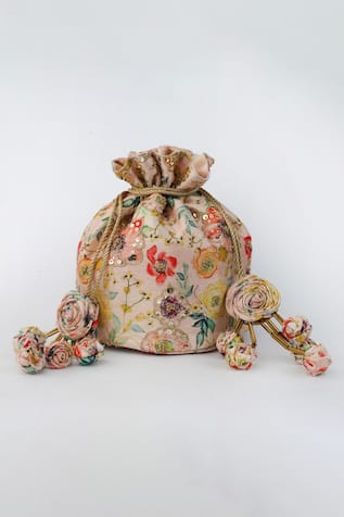 Bagh Print & French Knot Embroidered Potli Bag 