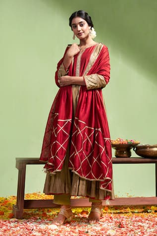 Almaari by Pooja Patel Tarini Contrast Embroidered Yoke Anarkali Pant Set 