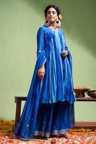 Almaari by Pooja Patel Lavanya Dual Tone Embroidered Anarkali Sharara Set 