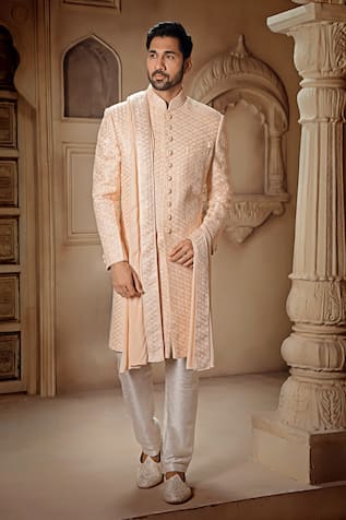 Vanshik Floral Jaali Embroidered Sherwani Pant Set 