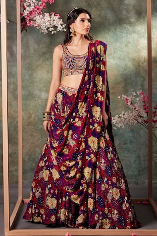 Mehak Murpana Flower Print Lehenga Blouse Set 