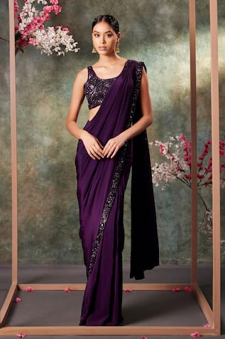 Mehak Murpana Border Embroidered Pre-Draped Saree With Blouse 