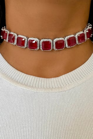 Ruby Embellished Tennis Choker Set 