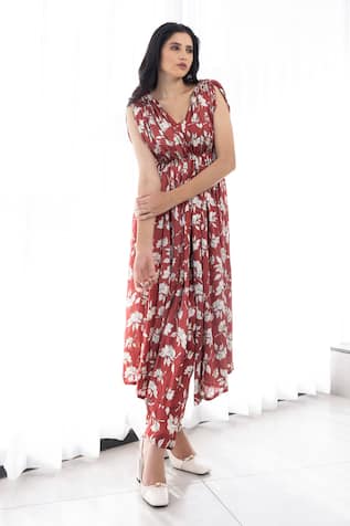 Studio Surbhi Floral Print Gathered Kurta Pant Set 