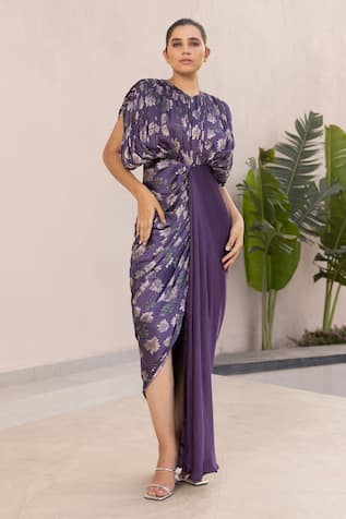 Studio Surbhi Floral Print Draped Gathered Gown 